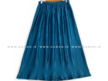 دامن پلیسه ساتن آبی  قد 90