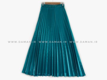 دامن پلیسه ساتن سبزابي قد 95 كد (255)
