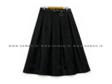 دامن پشمی مشکی با کمربند قد 80  کد (3045)