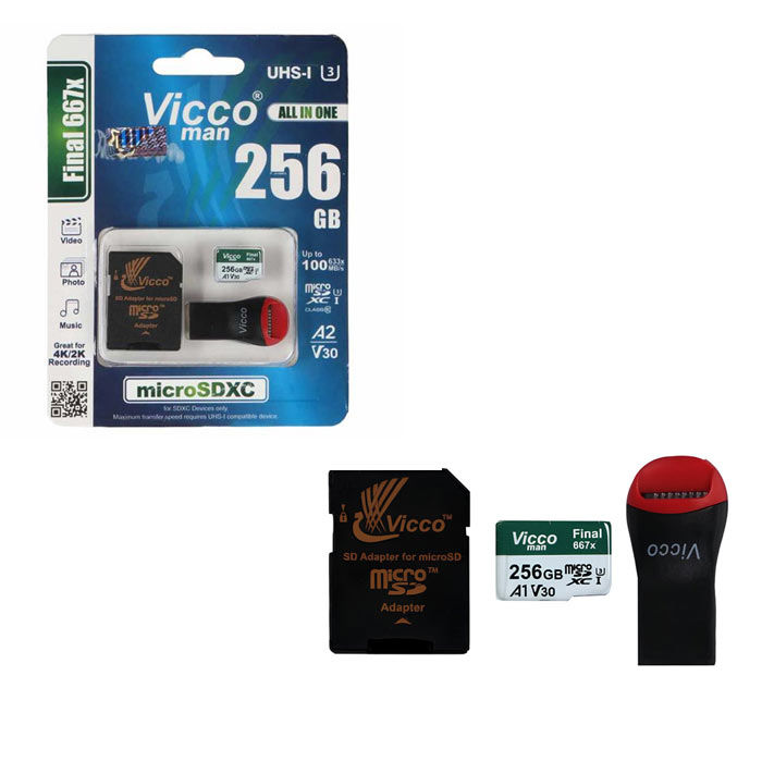 کارت حافظه ویکومن مدل final 667x ظرفیت 256G سرعت 100MBps به همراه کارت خوان و خشاب