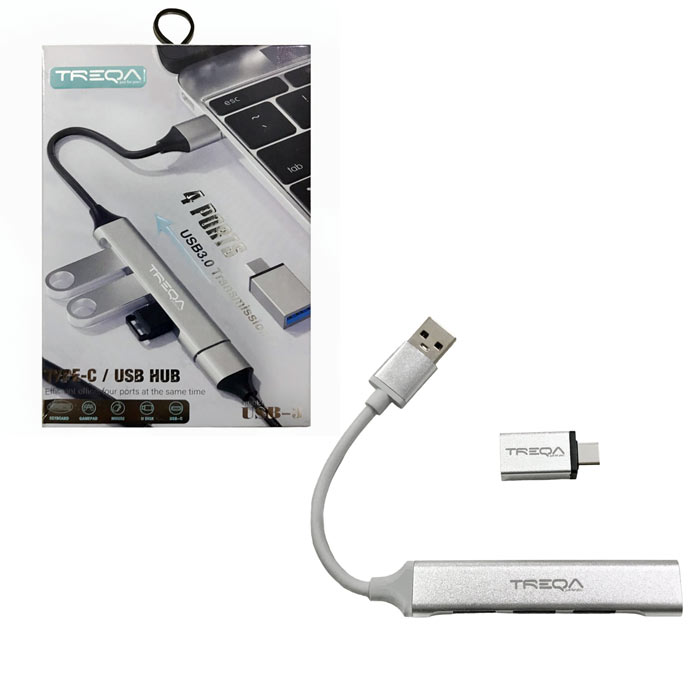 هاب 4 پورت USB 3.0 و تبدیل تایپ سی  TREQA