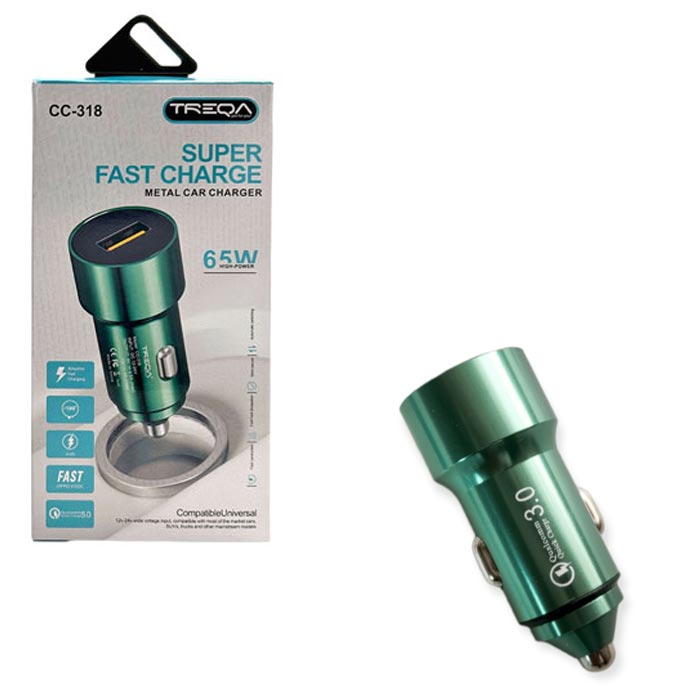 شارژر فندکی سوپر فست شارژ TREQA مدل CC-318 توان 65 وات