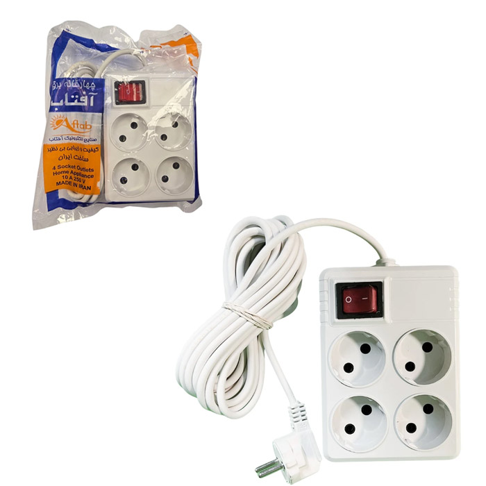 چند راهی برق آفتاب مدل 4 خانه سیم دار 3 متری