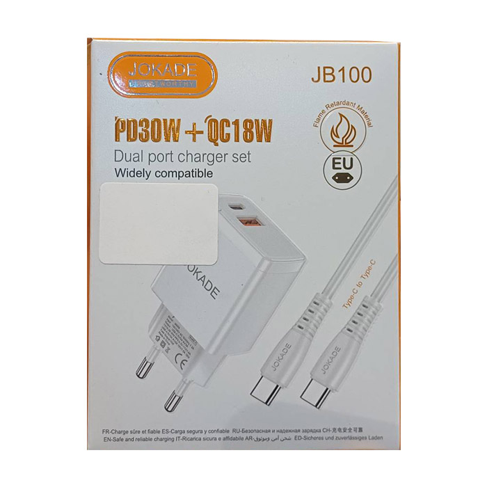 شارژر دیواری 30 وات دو سر تایپ سی Jokade مدل JB100