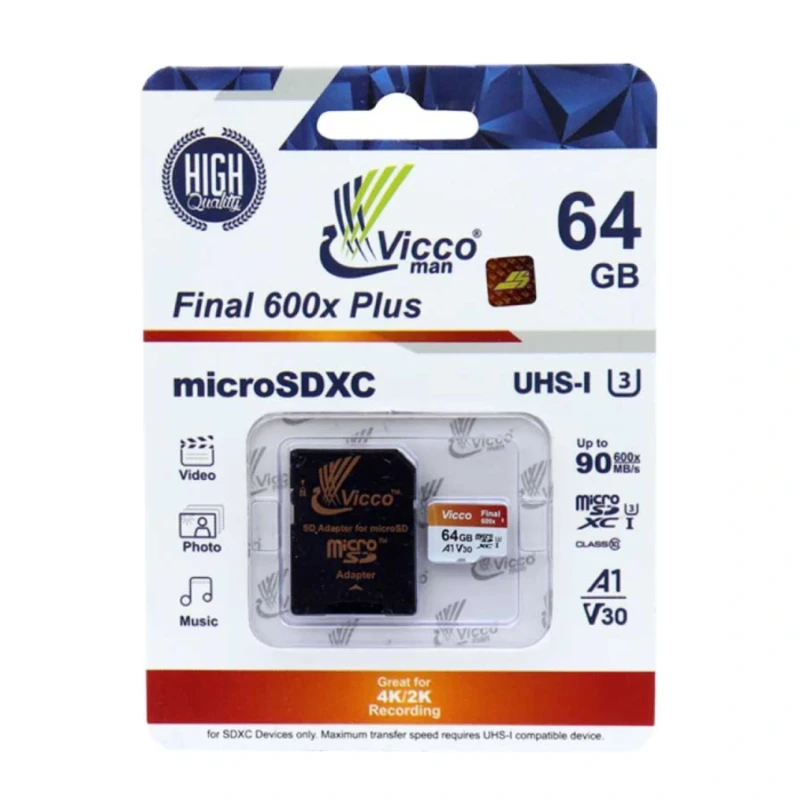 کارت حافظه ویکومن ظرفیت 64G سرعت 90MBps با آداپتور