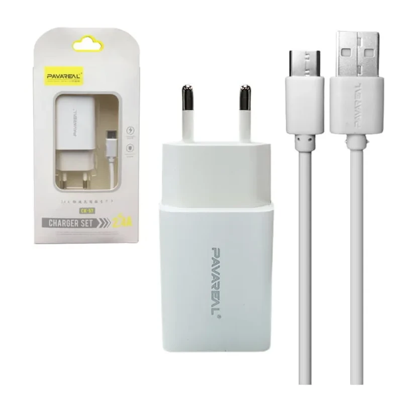 شارژر دیواری فست شارژ پاواریال مدل C-57 همراه با کابل تایپ سی