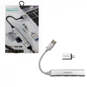 هاب 4 پورت USB 3.0 و تبدیل تایپ سی  TREQA