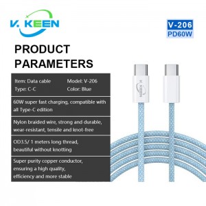 کابل شارژ سریع دو سر تایپ سی V KEEN مدل V-206