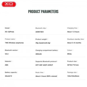 هندزفری بلوتوثی ایکس او مدل xo-q2 pods