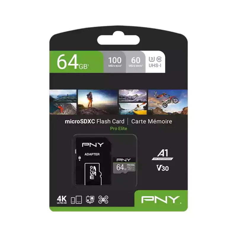 کارت حافظه MicroSDXC پی ان وای مدل 100Mb/s U3 C10 Pro Elite PNY ظرفیت 64 گیگ
