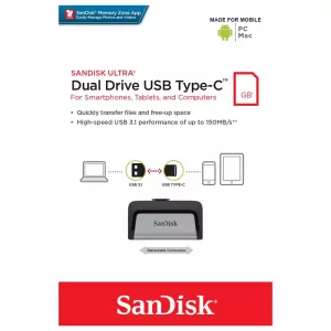 فلش otg سن دیسک مدل Ultra Dual Drive USB Type-C ظرفیت 128 گیگابایت