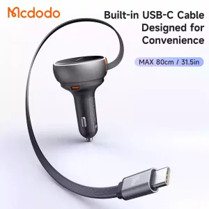 مشخصات شارژر فندکی 3 پورت 80 وات با کابل متصل تایپ سی مک دودو مدل MCDODO CC-4850