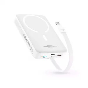 پاوربانک وایرلس مگنتیک توان 30 وات ظرفیت 10000 میلی آمپر باسئوس مدل Magnetic Mini Wireless P1002210B + کابل تایپ سی