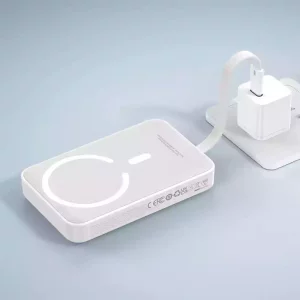 پاوربانک وایرلس مگنتیک توان 30 وات ظرفیت 10000 میلی آمپر باسئوس مدل Magnetic Mini Wireless P1002210B + کابل تایپ سی