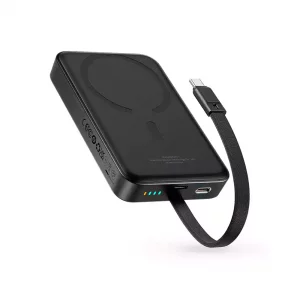 پاوربانک وایرلس مگنتیک توان 30 وات ظرفیت 10000 میلی آمپر باسئوس مدل Magnetic Mini Wireless P1002210B + کابل تایپ سی