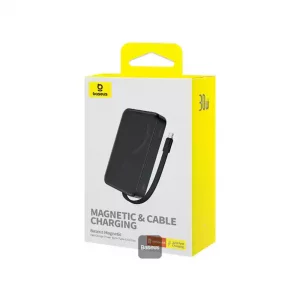 پاوربانک وایرلس مگنتیک توان 30 وات ظرفیت 10000 میلی آمپر باسئوس مدل Magnetic Mini Wireless P1002210B + کابل تایپ سی