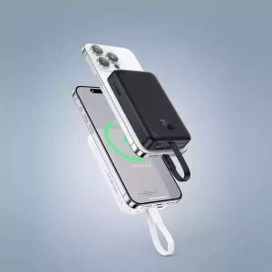 پاوربانک وایرلس مگنتیک توان 30 وات ظرفیت 10000 میلی آمپر باسئوس مدل Magnetic Mini Wireless P1002210B + کابل تایپ سی
