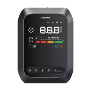 استارتر خودرو Baseus 4-in-1 1200A با طراحی جمع‌وجور و امکانات چهارگانه شامل استارت باتری، پمپ باد، پاوربانک و چراغ LED اضطراری.