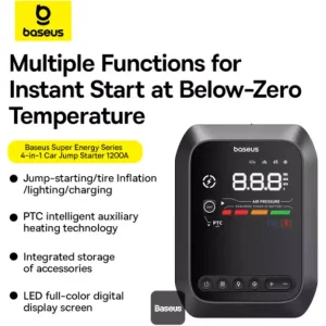 جامپ استارتر، پمپ باد، پاوربانک و چراغ قوه 1200 آمپر خودرو بیسوس C00245903111-00 BS-CH014