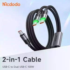 قیمت کابل شارژ سریع 100وات تایپ سی به 2 پورت تایپ سی مک دودو مدل MCDODO CA-6740 طول 1.5 متر