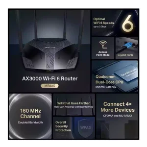 روتر بی‌سیم و دو باند WIFI6 AX3000 مرکوسیس مدل MR80X