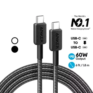 کابل شارژ و انتقال داده 60 وات تایپ سی به تایپ سی انکر مدل Anker A81F6H11 طول 1.8متر