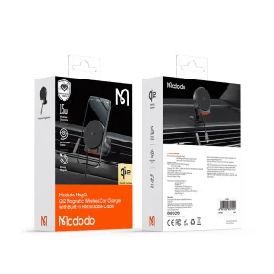 هولدر وایرلس شارژر 15وات+شارژر فندکی مک دودو مدل MCDODO CH-0090 با کابل جمع شونده