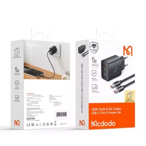 مشخصات شارژر دیواری 45 وات GaN مک دودو مدل CH-5080 به همراه کابل