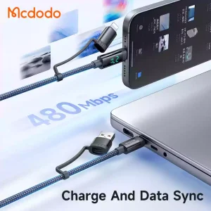 خرید کابل شارژ و دیتا چندسر 4 کاره لایتنینگ+تایپ سی مک دودو مدل MCDODO CA-1990 با نمایشگر دیجیتال