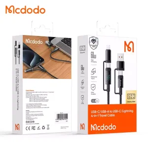 قیمت کابل شارژ و دیتا چندسر 4 کاره لایتنینگ+تایپ سی مک دودو مدل MCDODO CA-1990 با نمایشگر دیجیتال