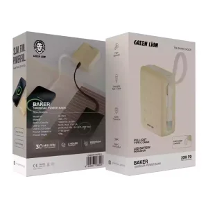 پاوربانک گرین لاین Baker 10000 میلی‌آمپر ساعت با شارژ سریع PD 20W و شارژ بی‌سیم 15 وات