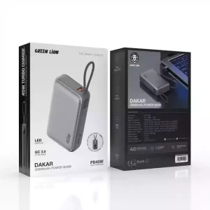 پاوربانک Green Lion Dakar ظرفیت ۲۰۰۰۰ میلی‌آمپر ساعت با توان ۴۵ وات