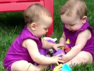 ویدئو :  دعوای بامزه دوقلوها برای اسباب بازی