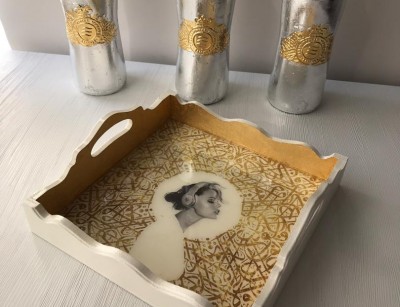 سینی دکوپاژ مربع 25*25 کد 23