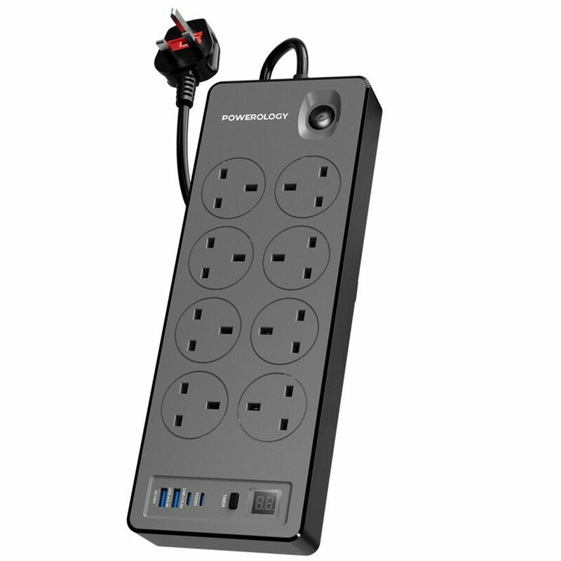 چند راهی برق 8 سوکت 2990 وات، دو USB و دو تایپ‌سی پاورولوژی PWCUQC047BK