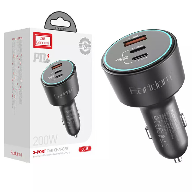 شارژر فندکی فست شارژ ماشین 100 وات Type-C و USB ارلدام ES-CC35