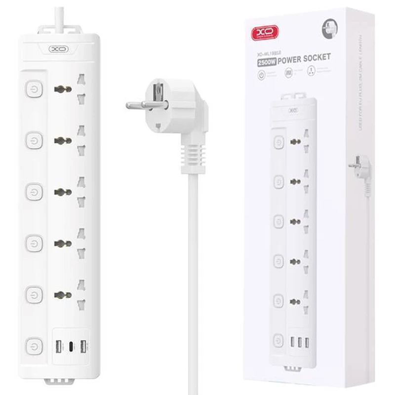 چند راهی برق 5 سوکت و 2 یواس‌بی و 1 تایپ‌سی ایکس او WL19