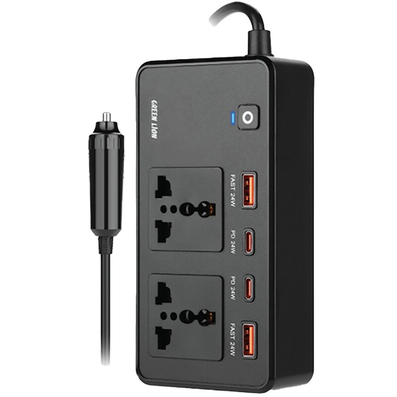 اینورتر خودرو 200 وات و شارژر فندکی فست شارژ ماشین تایپ‌سی گرین‌لاین GC-200