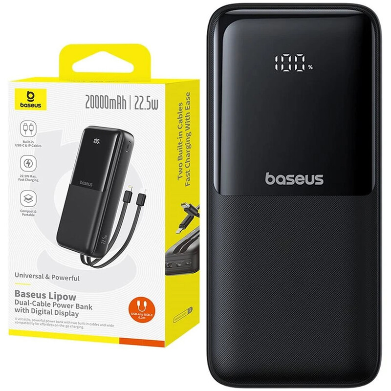 پاور بانک 20000 باسئوس Baseus اصل 25 وات مدل LIPOW PPJP312 با کابل