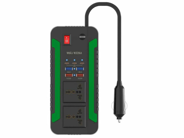 اینورتر و شارژر فندکی فست شارژ ماشین دو سوکت 300 وات گرین GNSPI300WAT