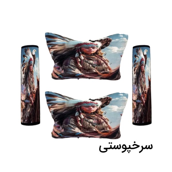 پشت گردنی صندلی خودرو  به همراه روکش کمربند طرح فانتزی بسته چهار عددی