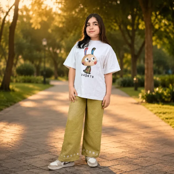 ست تیشرت و شلوار دخترانه مدل خرگوش زبل کد002 رنگبندی مطابق تصویر
