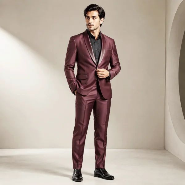 کت شلوار دامادی یقه ساتن برند VID مدل G-004 تک دکمه
