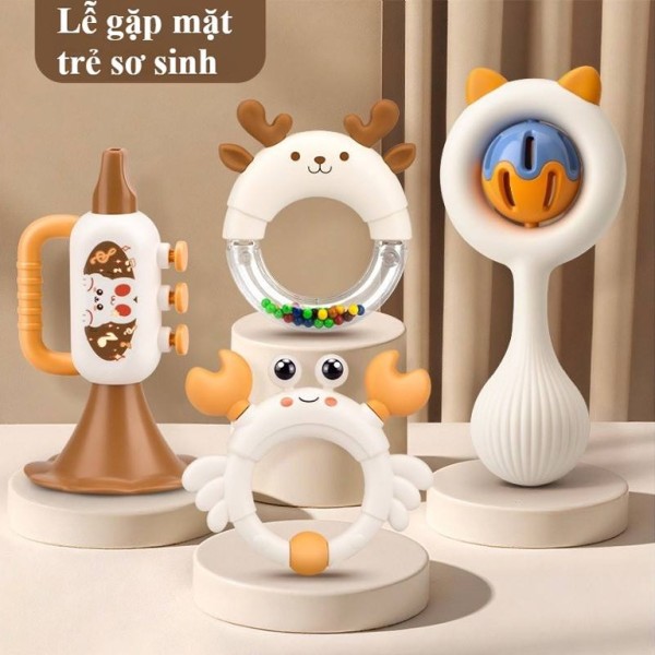 ست جغجغه و اسباب بازی چهار عددی نوزاد مدل Baby Rattle طرح حیوانات