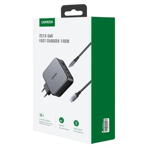 شارژر دیواری فست شارژ تایپ‌‍سی و یو‌اس‌بی 140 وات یوگرین با کابل دوسر تایپ‌سی