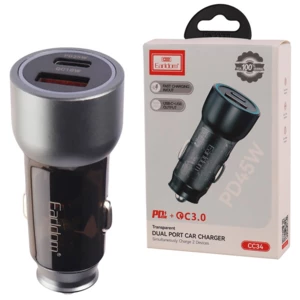 شارژر فندکی فست شارژ ماشین 25 وات 3 آمپر دو پورت ارلدام EARLDOM CC34