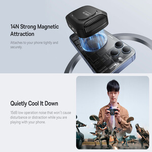 کاربر در حال استفاده از کولر Baseus با گوشی هوشمند