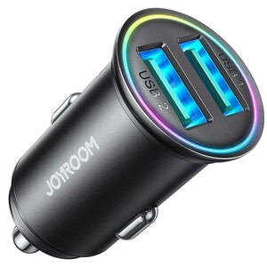 شارژر فندکی فست شارژ ماشین دو پورت یو‌اس‌بی 24 وات جویروم CCN03