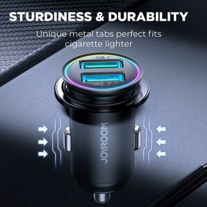 فروش شارژر فندکی فست شارژ ماشین دو پورت یو‌اس‌بی 24 وات جویروم