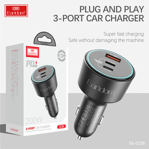 خرید شارژر فندکی فست شارژ ماشین تایپ سی و یو اس بی 100 وات ارلدام